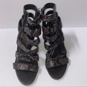 Black Strappy Snakeskin Heel